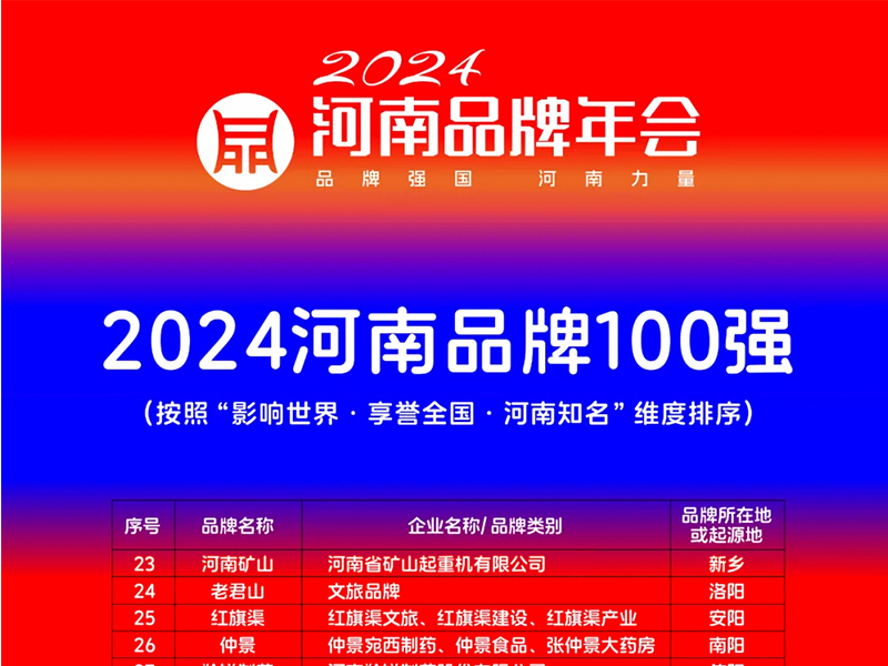 穩(wěn)居百強，行業(yè)引 領(lǐng)｜河南礦山榮登“河南品牌100強”榜單